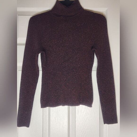 International Concepts P/M MetalicBrown WOOLBlend Turtleneck Ribbed WomenSweater - Picture 1 of 8